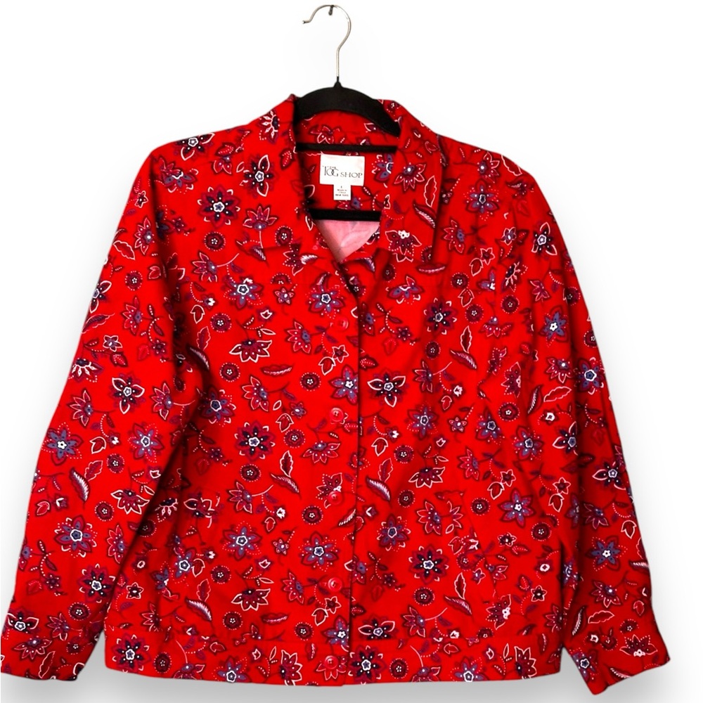 TOG SHOP Women’s sz Large Red Bandana Print Cotton Jacket NWOT